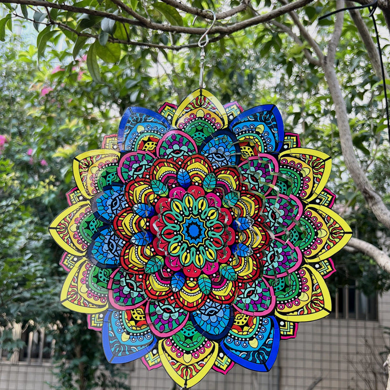 3D Colorful Mandala Wind Spinner - Foldable Rotating Wind Chimes - Soulful Baptism Gift