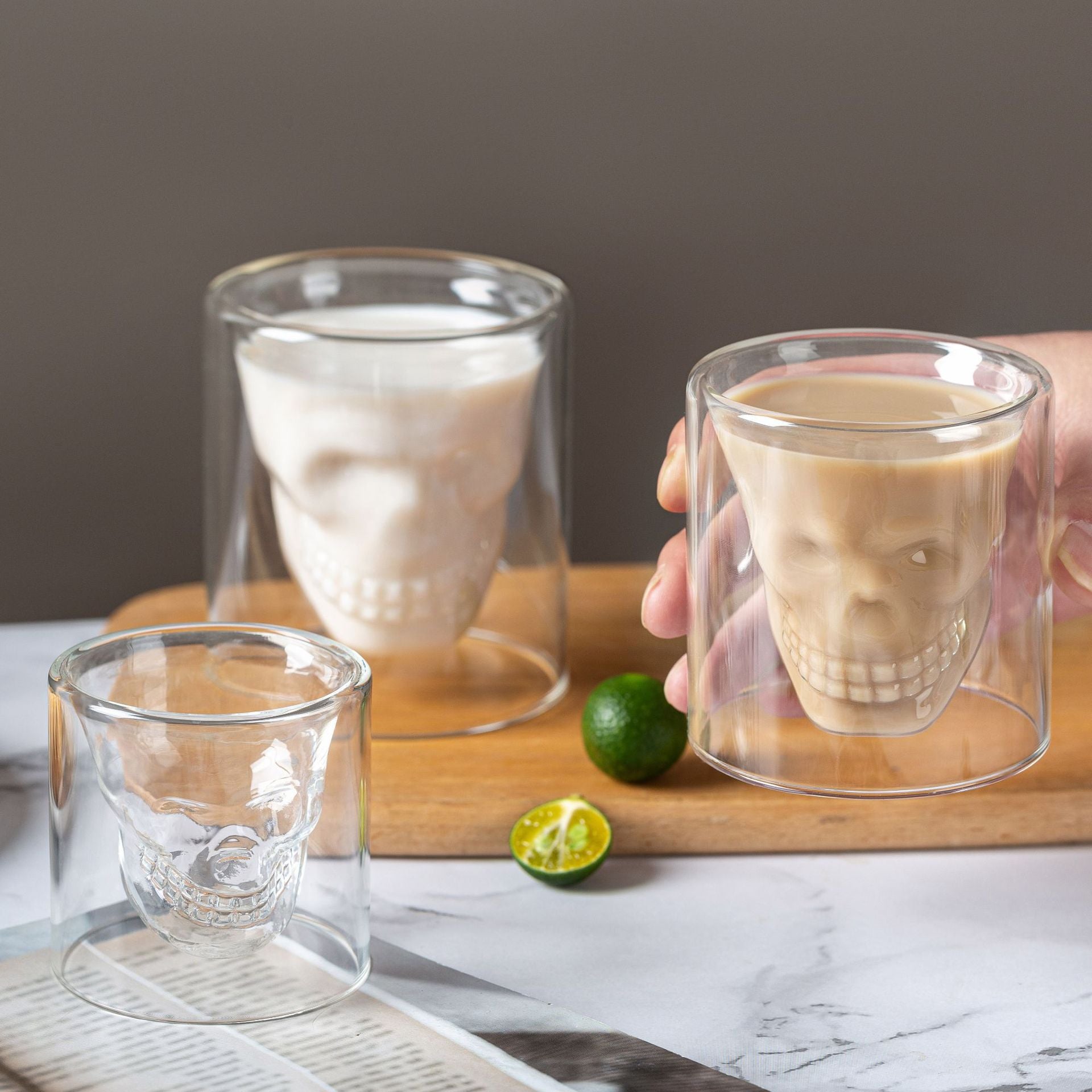 Artistic Personalized Skull Wine Cup - Retro American Coffee Cup, Mini Heat-Resistant Borosilicate Glass Cup, Creative Latte Cup