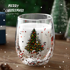Christmas tree shape wishing glass - household Cute cartoon sequin double layer 380ml water cup