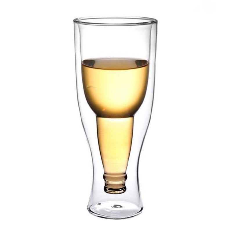 Creative Flip Beer Mug Inverted Juice Drink Glass - Bar and Restaurant Artistic Transparent Double-Layer Glass Cup