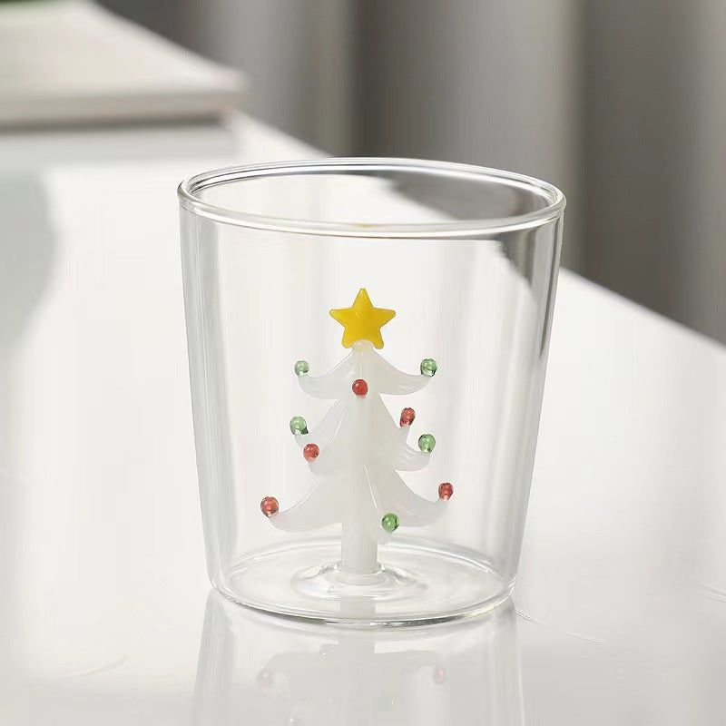 Creative 3D Christmas Tree Shaped Household High Borosilicate 300ml Glass Cup - Transparent Juice Milk Water Cup Christmas Gift*1pcs