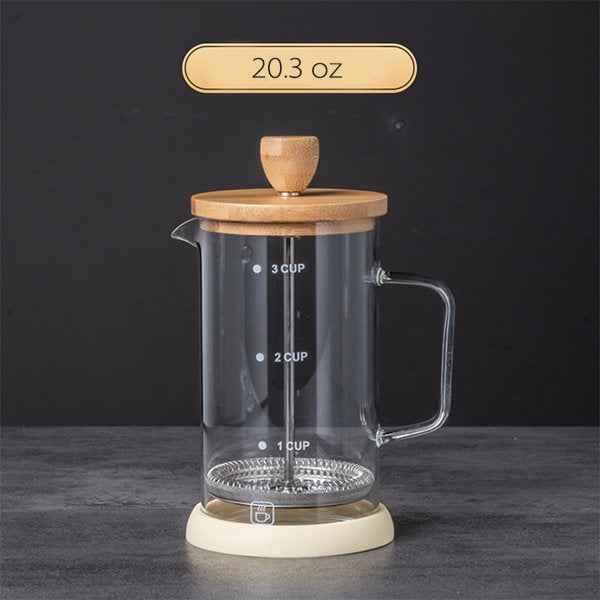 French Press Coffee Maker - High Borosilicate Glass Carafe - Handcrafted Tea Infuser Pot - Premium Bamboo and Walnut Wood - Available in 2 Sizes