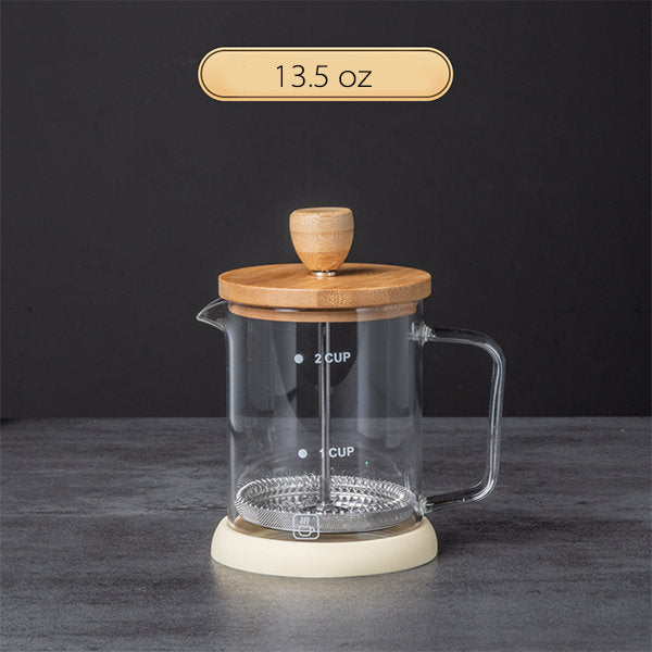 French Press Coffee Maker - High Borosilicate Glass Carafe - Handcrafted Tea Infuser Pot - Premium Bamboo and Walnut Wood - Available in 2 Sizes
