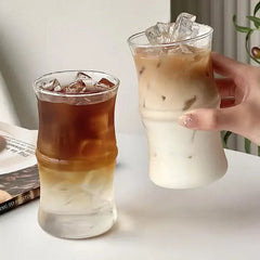 Household Bamboo Joint Glass Cup 415ml Transparent high borosilicate Glasses - Iced Coffee Mug Tea Cup Drinking Water Cup