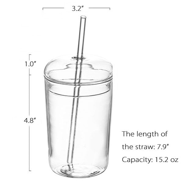 Transparent High-Capacity Eco-friendly Glass Cup - 450ml Juice Cup with Straw and Lid Design