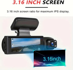 1080P Dual Camera Car Dash Cam with IR Night Vision, Loop Recording, Wide Angle Lens and 3.16 Inch IPS Screen - Includes 32GB TF Card