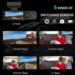 1080P Dual Camera Car Dash Cam with IR Night Vision, Loop Recording, Wide Angle Lens and 3.16 Inch IPS Screen - Includes 32GB TF Card