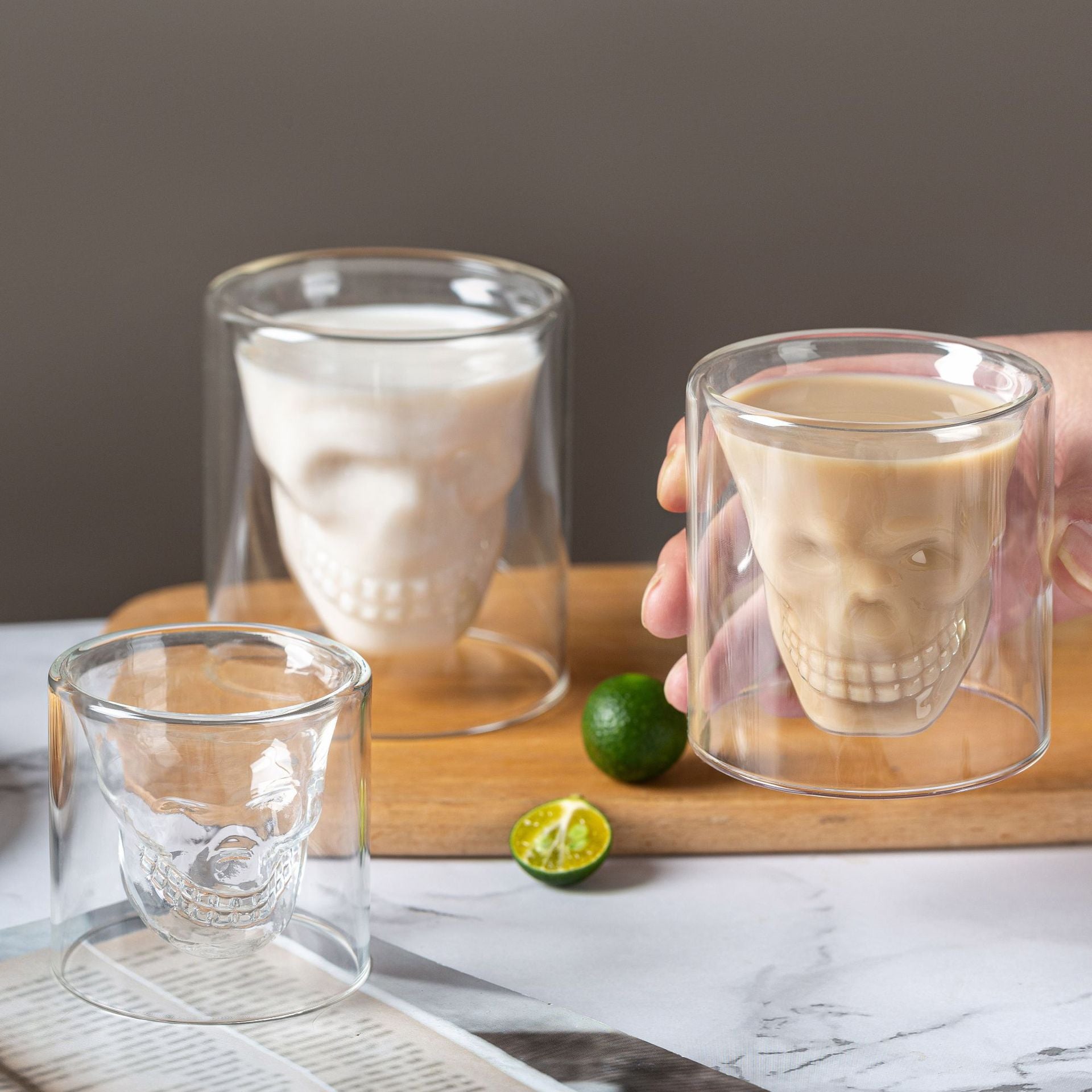 Artistic Personalized Skull Wine Cup - Retro American Coffee Cup, Mini Heat-Resistant Borosilicate Glass Cup, Creative Latte Cup - AuroHome