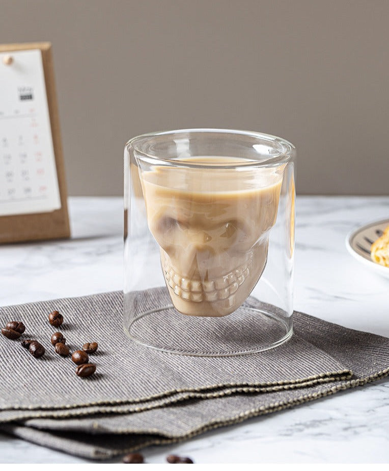 Artistic Personalized Skull Wine Cup - Retro American Coffee Cup, Mini Heat-Resistant Borosilicate Glass Cup, Creative Latte Cup - AuroHome