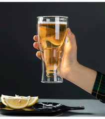 Jarra de cerveza con tapa creativa, vaso para bebida de jugo invertido, vaso de vidrio transparente artístico de doble capa para Bar y restaurante