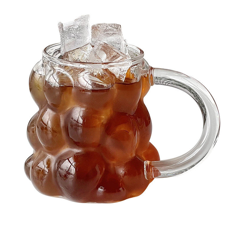 Taza creativa de vidrio de borosilicato alto en forma de uva con asa - Taza de jugo de agua con leche y café para bar, restaurante, accesorios para cafetería de hielo