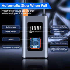 Portable Tire Inflator Wireless Mini Air Pump with Tire Pressure Monitor for Cars, Bikes, Motorcycles, and Balls