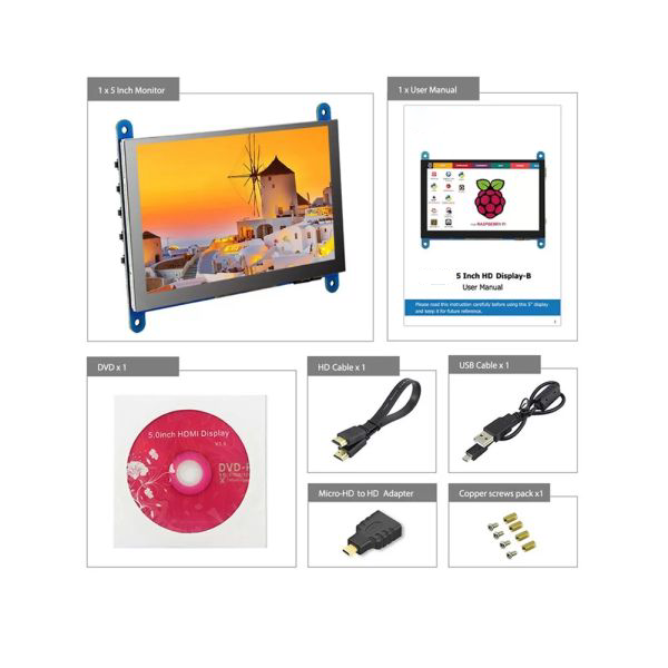 Raspberry 5 Inch Display RC050 5 inch Capacitive Touch LCD Display 800x480 for Raspberry Pi 5 ...