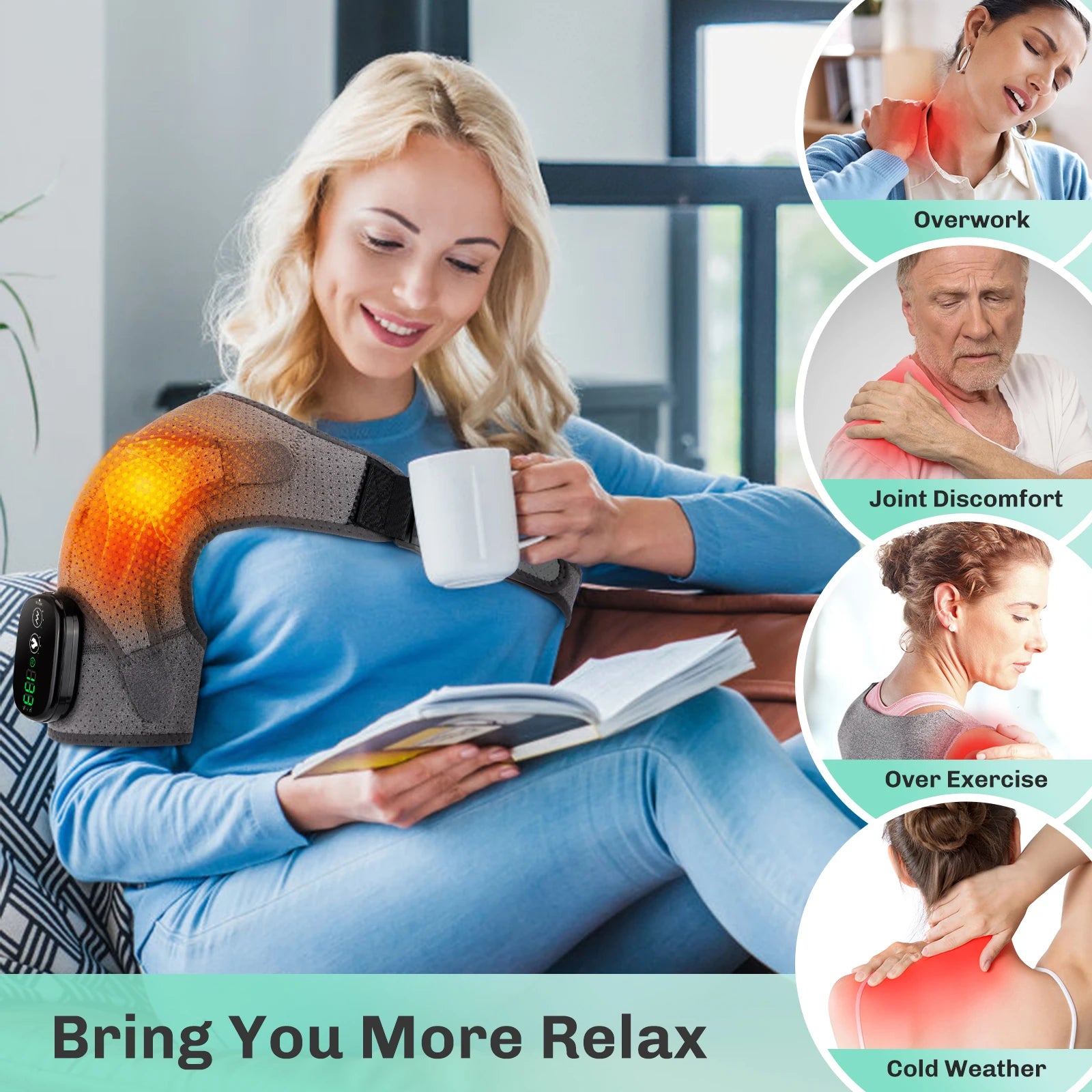 Wireless Electric Heated Shoulder Massager - USB-Charged for Portable Pain Relief