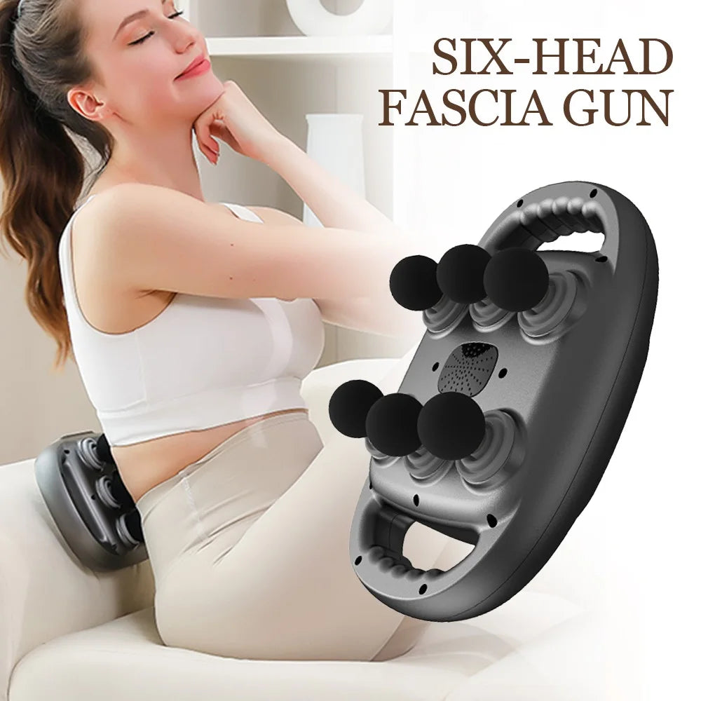 Six-Head High-Frequency Fascia Gun - Powerful Vibration Massager for Neck, Back, Waist, and Shoulders